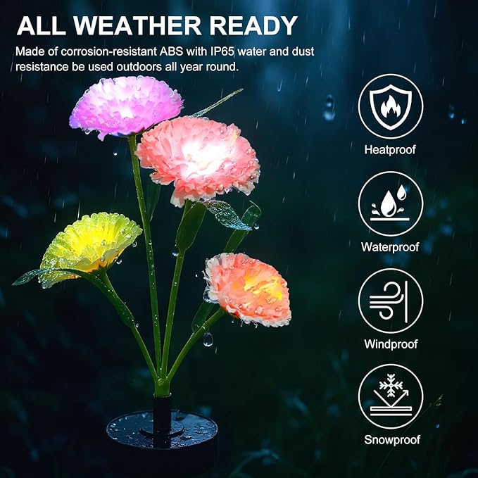 Upgraded Solar Garden Lights, 4 Pack Outdoor Solar Lights, New Round Panel for 40-Hour Runtime, Serve as Outdoor & Indoor Decor, 7-Color Changing Flower Lights, Waterproof for Patio Yard Decoration Rootora