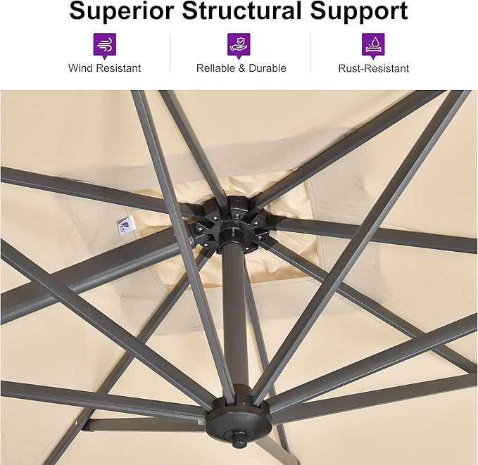 PURPLE LEAF 10 Feet Patio Umbrella Outdoor Cantilever Square Umbrella Aluminum Offset Umbrella with 360-degree Rotation for Garden Deck Pool Patio, Beige PURPLELEAF