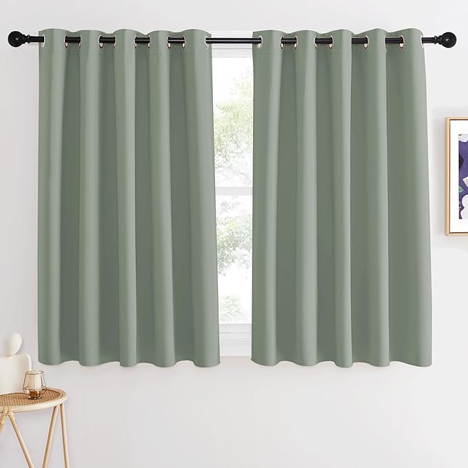 NICETOWN Blackout Sage Green Curtain 54 inches Long, Grommet Thermal Insulated Room Darkening Window Treatment Light Blocking for Kids Room/Bedroom, W66 x L54, 1 Panel NICETOWN