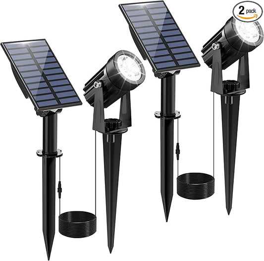 Solar Spot Lights Outdoor, Solar Landscape Spotlights IP65 Waterproof 9.8ft Cable, Auto On/Off Outdoor Wall Lights for Garden Yard Driveway Porch Walkway Pool (6000K White 2 Pack) CREPOW