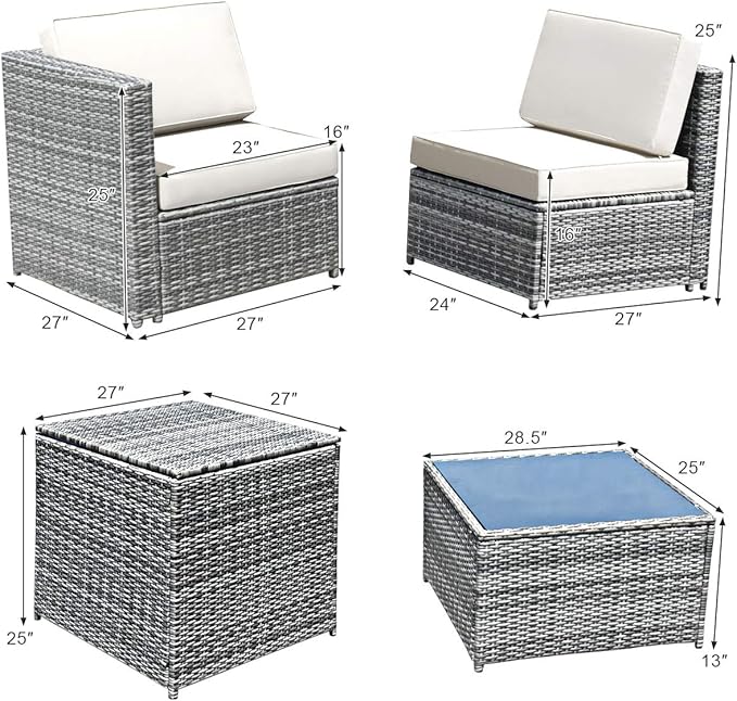 Tangkula 8 Pieces Wicker Patio Furniture Set with Storage Deck Box, PE Rattan Outdoor Sectional Sofa Conversation Set with Coffee Table & Cushions, Outside Furniture for Garden Yard Poolside (White) TANGKULA