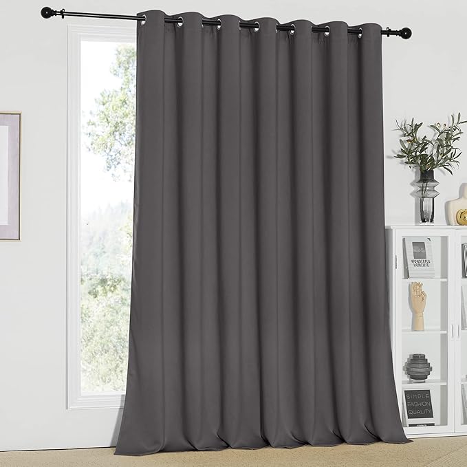 NICETOWN Sliding Patio Door Curtains - Grey Blackout Room Darkening Door Vertical Blinds for Dining Room with Grommet Top (Gray, 100 inches W x 95 inches L) NICETOWN