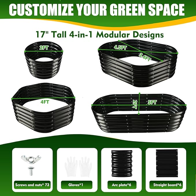 17" Tall Elevated Oval Metal Raised Garden Bed - 5ft x 2ft in Size and 0.8MM Thick Durable Planter Bed/Box for Vegetables Flowers Succulent at Patio/Garden Outdoor (Black, 5X2X1.4 FT) TBMLC