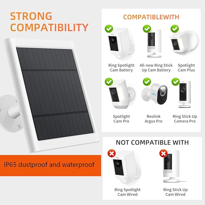 7 Pack IP65 Solar Panel for Rings Camera, 4W Solar Charger Compatible with Rings Spotlight &All-New Stick Up Outdoor Cam Battery, 10ft Long Cable with USB-C to Barrel Plug Adapter Paodekua