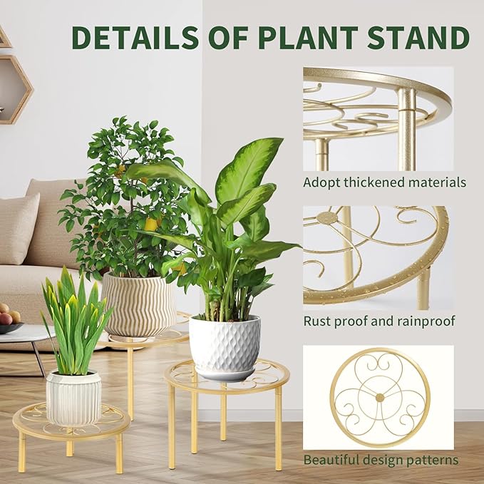 5-piece set of metal plant potted flower racks, heavy-duty flower pot plant racks of different sizes, iron flower racks, suitable for indoor and outdoor home decoration (Black) (5, White) mekpiwu