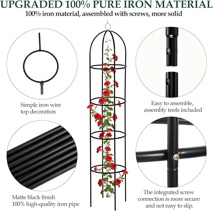 100% Metal Obelisk Trellis for Climbing Plants Outdoor Garden Tower Trellis 6.6ft, Plant Support with Garden Twist Tie for Tomato Cucumber Ivy Vines Rose Potted Plant Trellis Indoor 2 Pack WellSign