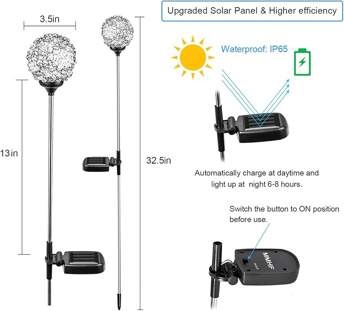 Solar Garden Lights Outdoor, Upgraded Globe Powered Garden Light, Multi-Color Changing LED Solar Stake Lights for Patio Backyard Pathway Party Decoration (Stainless Steel, 2 Pack) MMHFSolarLightsOutdoor
