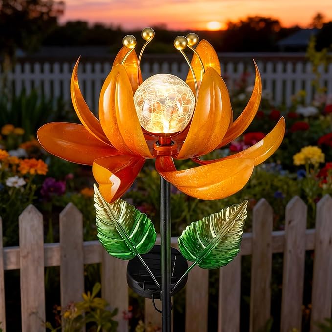 Outdoor Solar Lights Garden Decor,Wind Spinner Yard Decorations for Outside, Lotus Garden Windmill with LED Cracked Crystal Waterproof Flower Sculpture for Patio Lawn Gardening Gifts AIINY