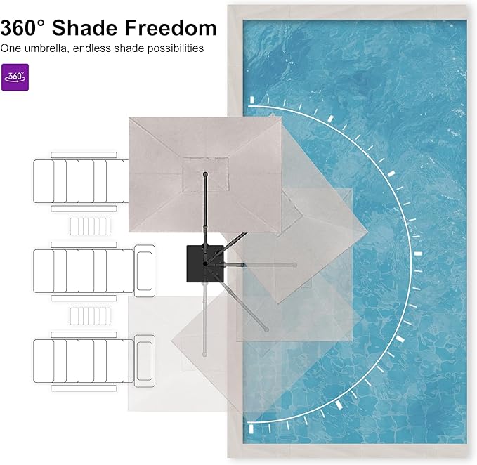 PURPLE LEAF 8 FT Outdoor Umbrella with Base Patio Cantilever Aluminum Umbrella with 3 Years Fade Resistance Recycled Fabric Offset Square with 360-degree Rotation for Deck Pool Garden, Sand Dune Rootora