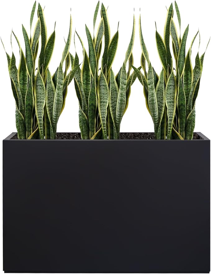 Metal Planter Box Rectangular Block - Modern Outdoor Galvanized Steel Long Box Planters All-Weather Use with Drainage Holes for Patio/Porch, 35.5×24×12IN Zezgeuro