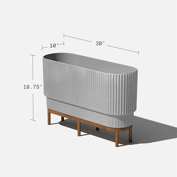 Veradek Demi Series Raised Long Planter for Indoor/Outdoor Use | Made from Plastic & Stone w/Wooden Stand | Modern Patio Décor for Flowers/Shrubs VeradekOutdoor
