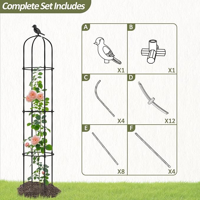 Garden Obelisk Trellis for Climbing Plants Outdoor - 69"(H), Rustproof Trellis with Adjustable Rings, Metal Plant Support for Potted Vines, Garden Trellis Use for Outdoor or Indoor(1 Pack) TrellumeGardenHome