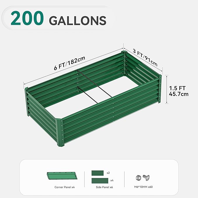YITAHOME 72x36x18 in 2pcs Galvanized Raised Garden Bed Kit, Large Metal Planter Box with Gloves & Support Rod, Outdoor Flower Bed for Plants Vegetables, Green YITAHOME