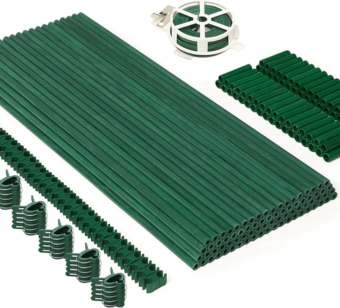 MAXPACE 249pcs Garden Stakes Kit: Includes 80 Sets of Fiberglass Plant Sticks Supports & Accessories for DIY 4ft, 5ft, 6ft, 7ft Stakes for Tomato, Vegetables, Indoor & Outdoor Gardening Supplies MAXPACE