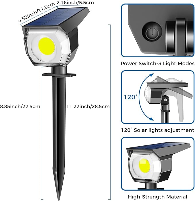 2 Pack Solar Spot Lights Outdoor, Solar Spotlights Outdoor Waterproof 2-in-1 Auto On/Off Landscape Lighting for Outside Yard Wall Garden Pathway Peasur