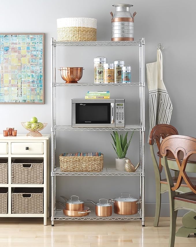 Xcity Storage Shelves, 5 Tier Heavy Duty Metal Shelving Unit, 2000 LBS Capacity Adjustable Steel Wire Shelf Organizer for Pantry, Kitchen, Garage, 14" D x 36" W x 72" H, Chrome Rootora
