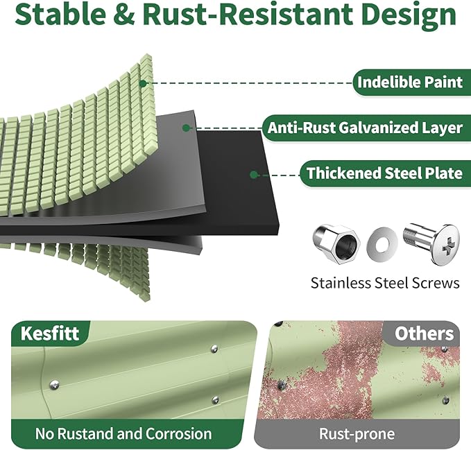 Kesfitt Raised Garden Bed, 6x3x1 FT Galvanized Steel Metal Raised Garden Bed, Oval Open-Bottom Design, 12-Inch Deep for Outdoor Vegetable & Herb Gardening, Fruit Green Kesfitt