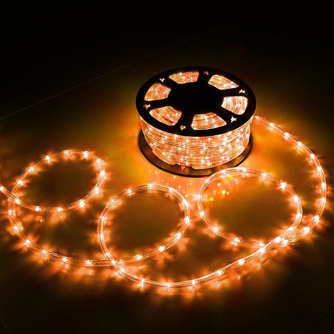 50ft LED Rope Lights Outdoor, 360 LED Connectable and Flexible Tube Lights with 8 Modes, Waterproof Indoor Outdoor LED Rope Lighting for Deck, Garden, Pool, Patio, Party, Holloween Decoration (Orange) Jnaurb