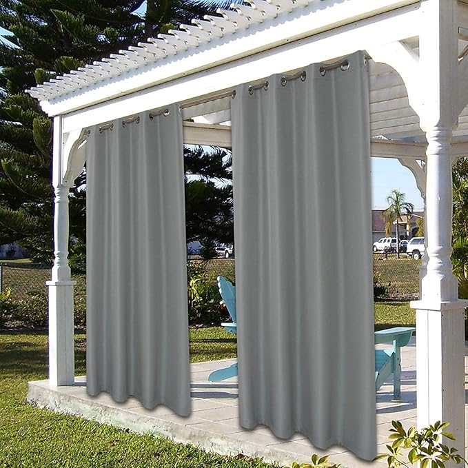BONZER Waterproof Outdoor Curtains for Patio Porch Pergola Cabana Light Filtering Privacy Grommet Indoor Curtain Panels for Bedroom Living Room, 1 Panel, 54W x 84L inch, Grey Bonzer