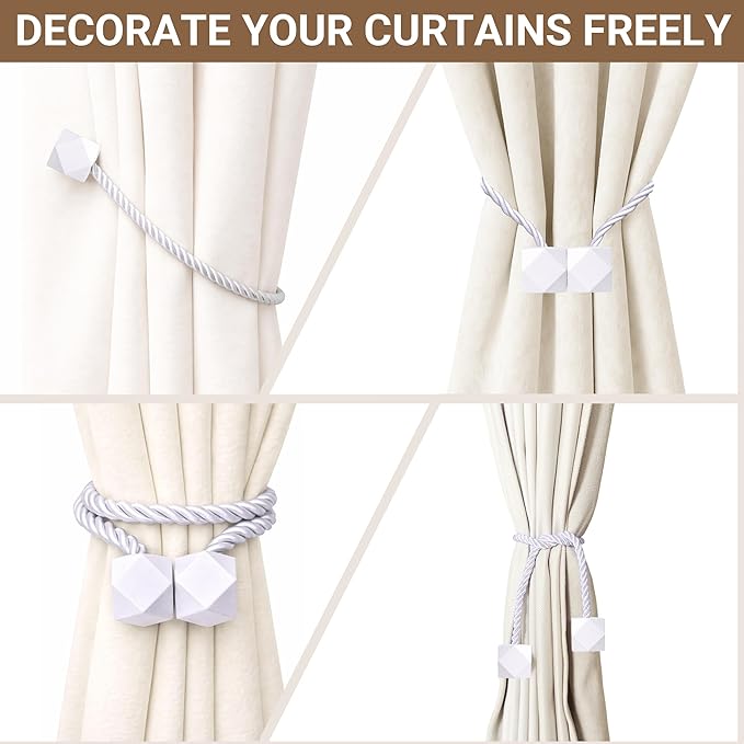 Hion Magnetic Curtain Tiebacks White 2pcs, Curtain Tiebacks Buckles Holdbacks Holders Hooks Clip for Home Bedroom Office Decorative Curtain Hion