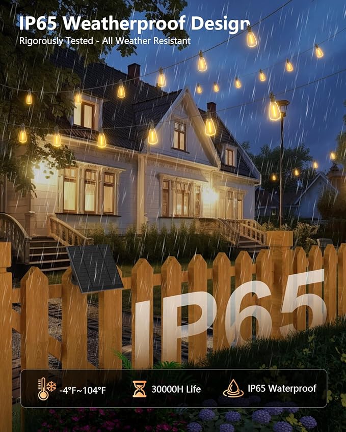 Brightown 37FT Solar String Lights Outdoor Waterproof with Remote, 10+1 LED Shatterproof Bulbs, Dimmable & Timable, 3 Light Modes - Commercial Grade Patio Lights for Garden Backyard Party Decor Brightown