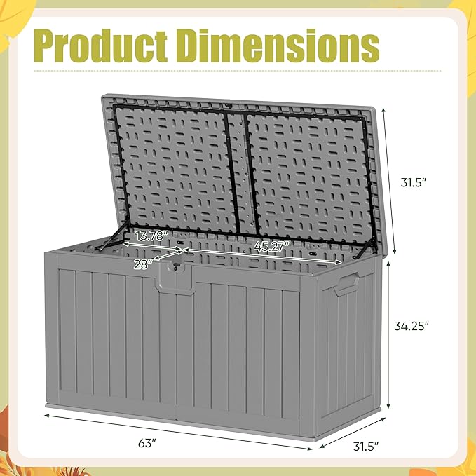 Devoko 240 Gallon Double-Wall Deck Box with Divider, Side Handles, Resin Outdoor Large Storage Box Waterproof and Lockable for Patio Furniture, Garden, Pool (Grey) DEVOKO