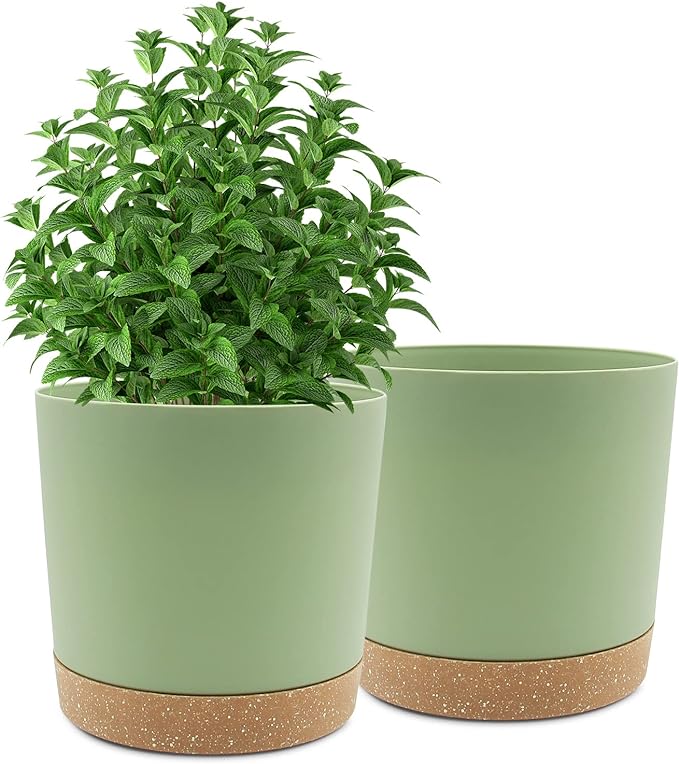 QCQHDU 10 inch Plant Pot, 2 Pack Planters for Indoor Plants with Drainage Holes & Saucer, Outdoor Flower Pots Home Garden Modern Decor QCQHDU