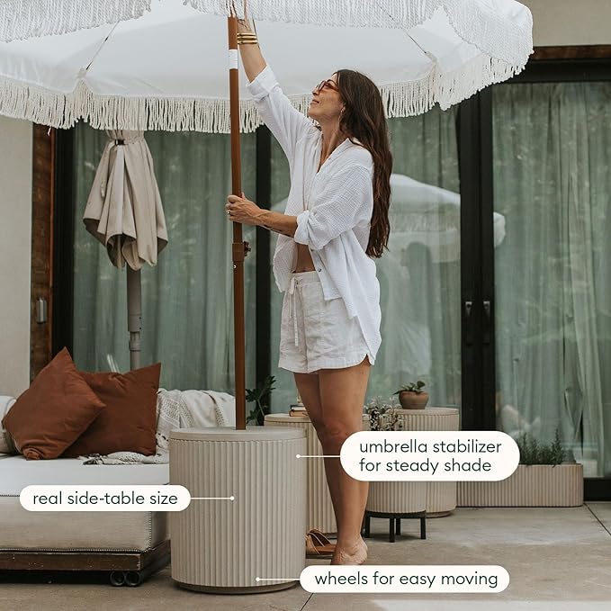 Veradek Umbrella Side Table - Outdoor Patio Table with Umbrella Hole for Porch/Patio | Durable Plastic-Stone Composite Material & Easy Assembly | Modern Coffee, Picnic or Poolside Table VeradekOutdoor