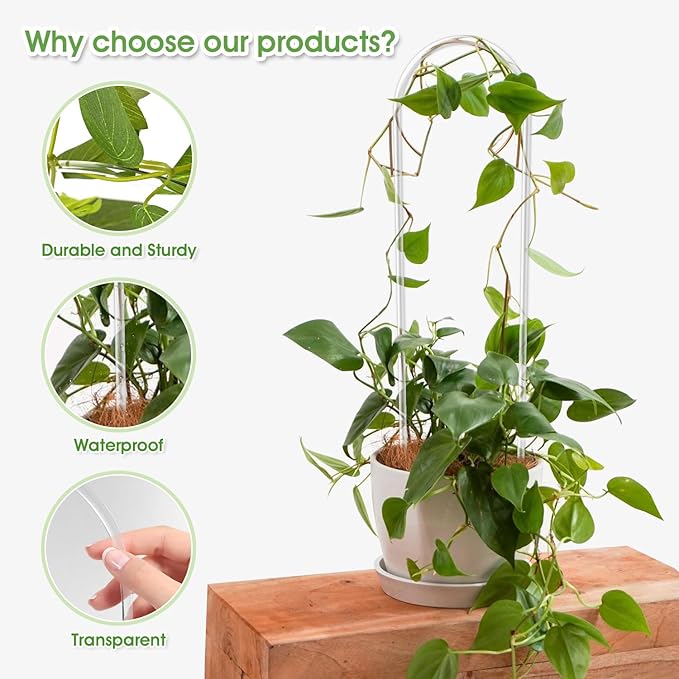 2 Pack U-Shaped Clear Acrylic Trellis for Indoor Plants, Small Plant Trellis for Potted Plants Climbing Plants, Plant Support Hoya Trellis for Vine Ivy Hoya Indoor Outdoor Rootora