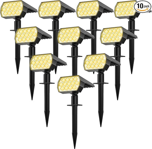 WELALO Solar Spot Lights Outdoor, [10 Pack/65 LED/3 Modes] 2-in-1 Solar Landscape Spotlights, Solar Powered Security Lights, IP68 Waterproof Wall Lights for Walkway Yard Garden Driveway(Warm White) WELALO