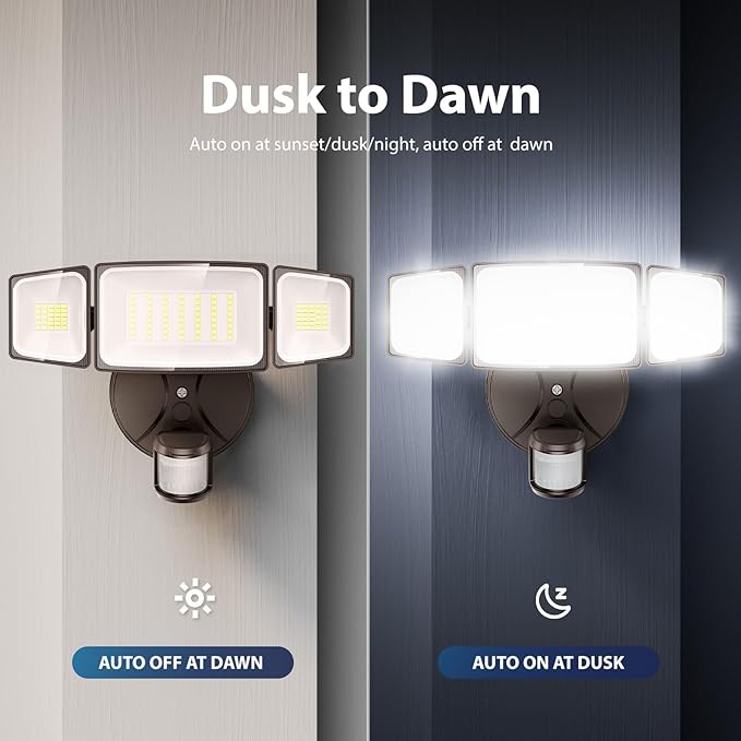 Onforu 75W LED Flood Light Motion Sensor Outdoor, 7000lm Dusk to Dawn Flood Light, Security Light with Three Head, IP65 Waterproof Exterior Floodlight, 6500k Wall Light for Entryway Stairs Yard Garage Onforu