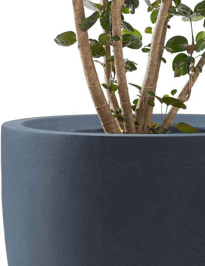 Kante 20",16.5",13.4" Dia Round Concrete Planters (Set of 3), Outdoor Indoor Modern Decorative Plant Pots with Drainage Hole & Rubber Plug for Home & Garden, Charcoal Kante