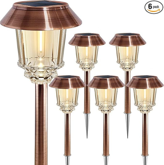 XMCOSY+ Solar Pathway Lights Outdoor - 6 Pack Solar Garden Lights, 10-40 LM Dimmable Solar Lights Outdoor Waterproof Auto On/Off IP 65 Solar Powered Landscape Lighting for Patio Walkway Driveway XMcosy