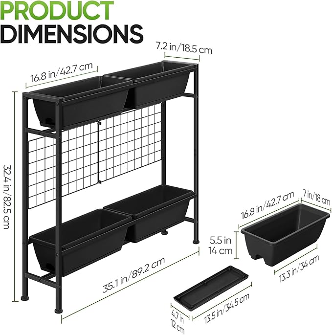 CADUKE Raised Garden Bed, Garden Raised Planter Box with Legs, 32" Elevated Vegetable Garden Beds with Drainage Holes & Trellis, Herb Garden Planter Outdoor for Vegetables, Balcony, Patio, Black CADUKE