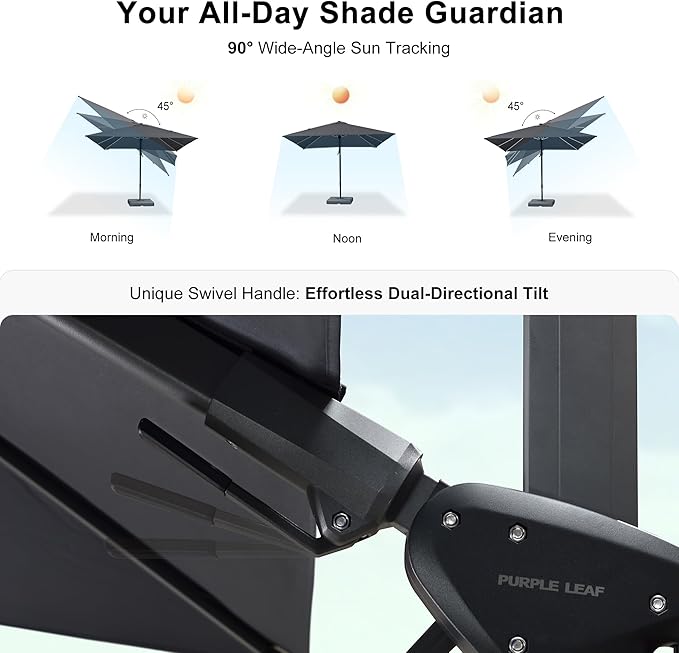 PURPLE LEAF 9' X 12' Right-left Tilt Patio Umbrella with Base Outdoor Cantilever Swivel Rectangle Umbrella Aluminum Offset Umbrella with 360-degree Rotation for Garden Deck Pool Patio Grey PURPLELEAF
