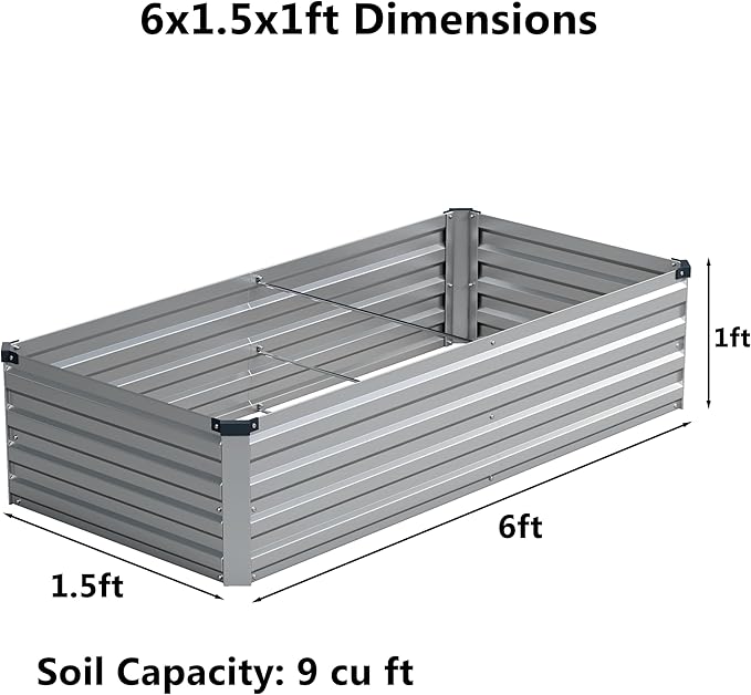 6x1.5x1 ft(2 Pack) Galvanized Raised Garden Bed,Outdoor Planter Box Metal Patio Kit Planting Bed for Vegetables Flowers and Succulents,Silver Zunatu