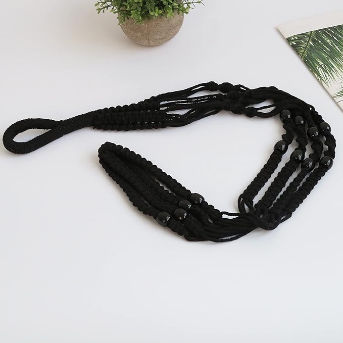 Macrame Plant Hanger Indoor Hanging with Wood Beads Macrame Planters No Tassel for Indoor Outdoor Boho Home Decor 35 Inch (Black,1pc) BlueMake