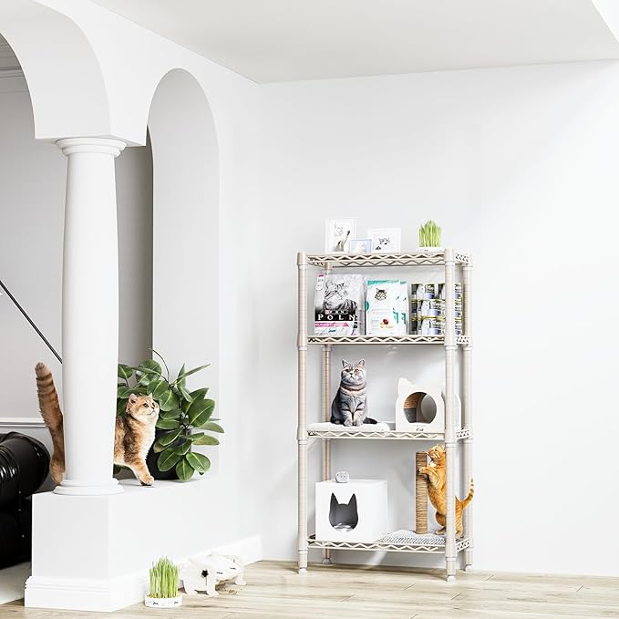 1000 lbs 4-Shelf Standing Storage Shelves Heavy Duty Metal Shelving Unit Adjustable Wire Rack for Office Garage Kitchen, Light Tan 11.8 D x 23.6" W x 47.5" H MEIGAOPLASTICANDMETALHKCOLIMITED