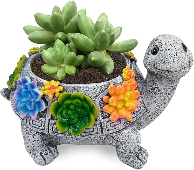 Turtle Succulent Planter, Resin Material, Indoor/Outdoor Use, Cute Decor, 5.9" x 3.94" x 3.15" ASDFG