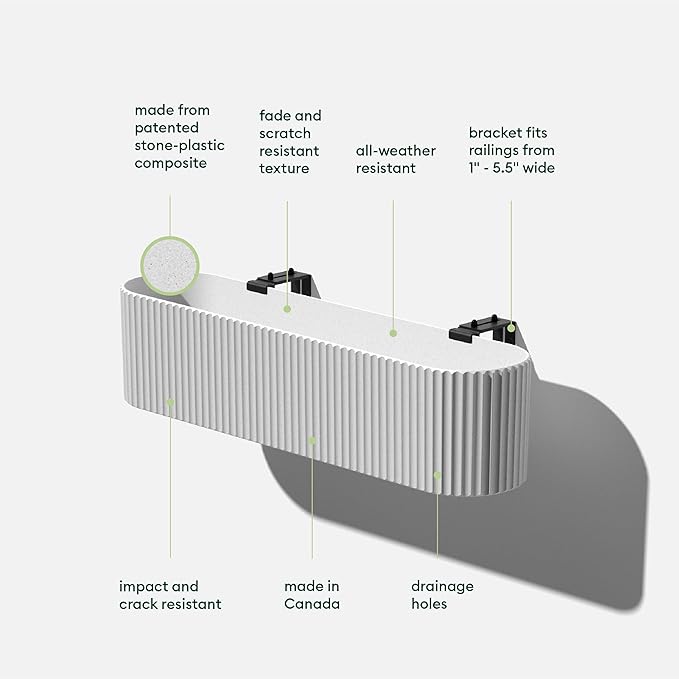 Veradek Demi Series Railing Planter - Hanging Planter Box for Windowsill/Balcony | Plastic-Stone Composite w/Railing Bracket | Modern Décor for Flowers VeradekOutdoor