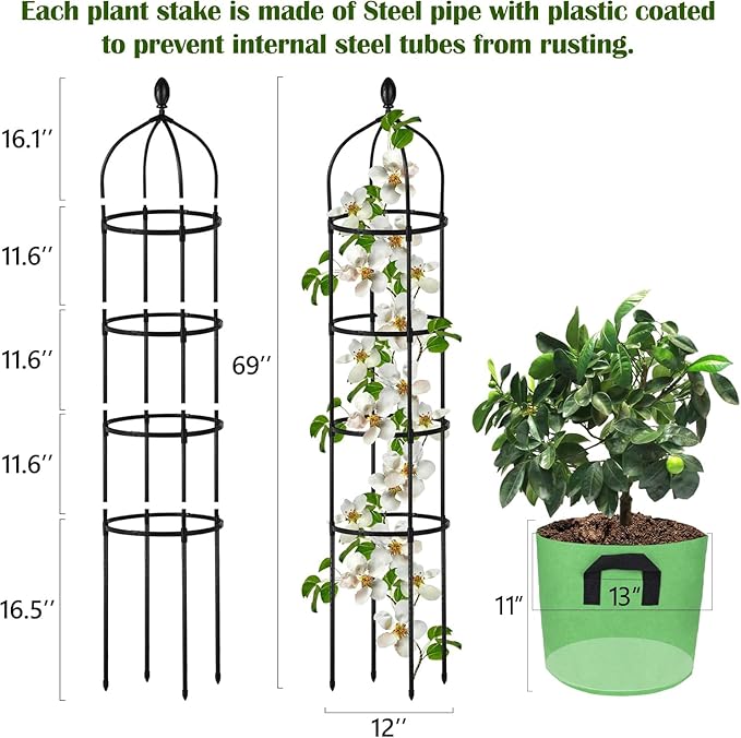 Garden Obelisk Trellis for Climbing Plants Outdoor 6 Ft Rose Bush Round Trellis with Grow Bag for Pots Rustproof Metal Plant Flower Trellises for Clematis Vine Jasmine Support Outdoor Indoor Miuwauer