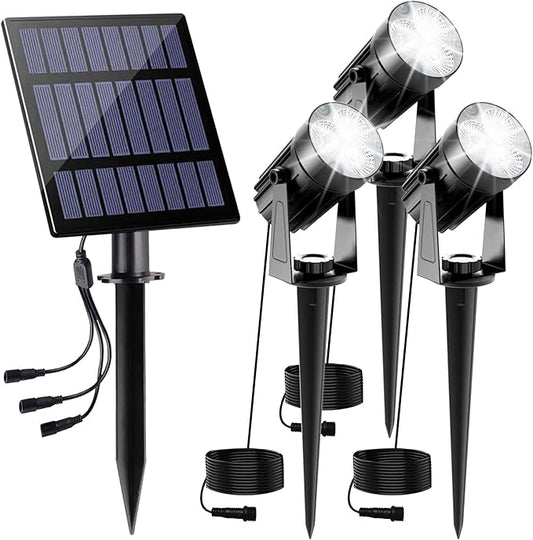 Solar Spot Lights Outdoor, 3-in-1 Garden Spotlights IP65 Waterproof 9.8ft Cable, 5W 4000mAh Separated Solar Panel, Auto On/Off for Tree Patio Yard Driveway Pathway Pool(Cold White 6000K) CREPOW