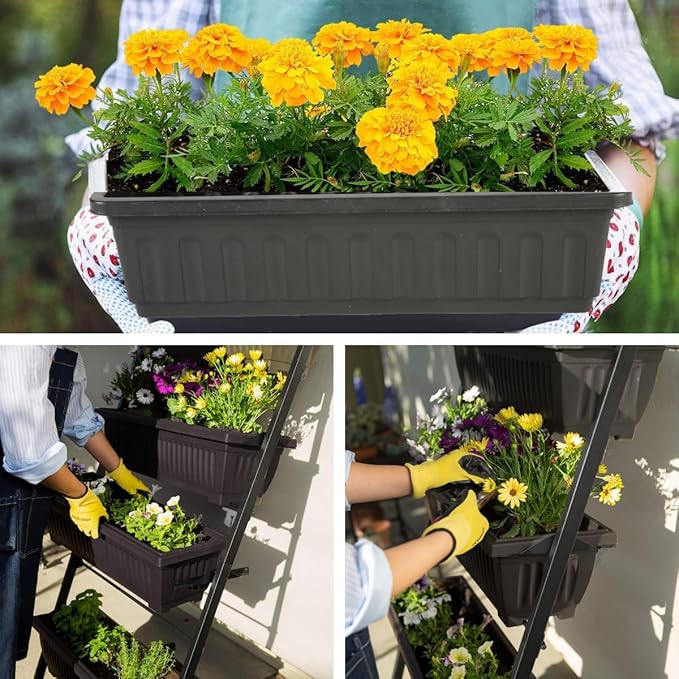 Homdox 5-Tier Vertical Garden Bed with Lockable Caster Wheels and Storage Rack - 4FT Vertical Raised Bed with 5 Garden Planter Boxes- Perfect to Grow Vegetables Herbs Flowers Indoor(Black) HOMDOX
