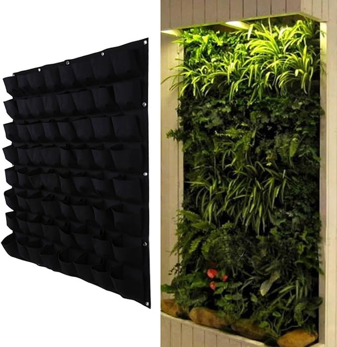 Ogrmar 64 Pockets Vertical Wall Garden Planter Plant Grow Bag for Flower Vegetable for Indoor/Outdoor (64 Pockets, Black) Ogrmar
