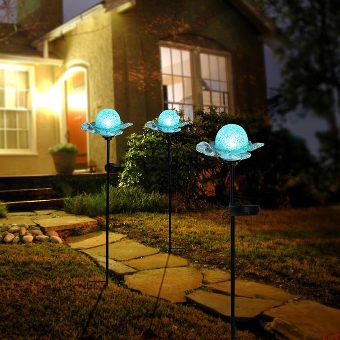 Afirst Decorative Solar Lights Outdoor Solar Turtle Stake Lights Hand Blown Glass Decorative Garden Pathway Light Outdoor Waterproof Glass Stakes Green Afirst
