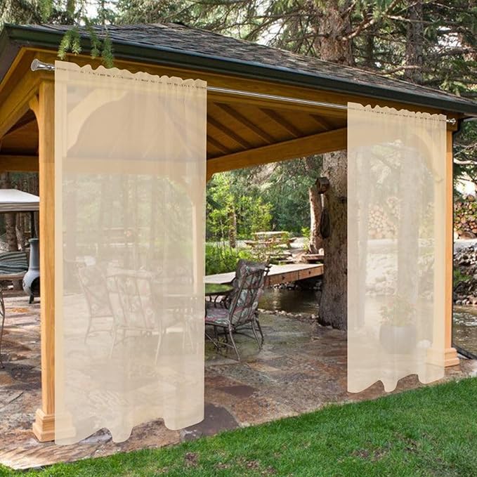 SpaceDresser Waterproof Outdoor Sheer Curtains for Patio - 2 Panels Rod Pocket Indoor Voile Sheer Curtain for Living Room,52W x 108L inch, Beige SpaceDresser