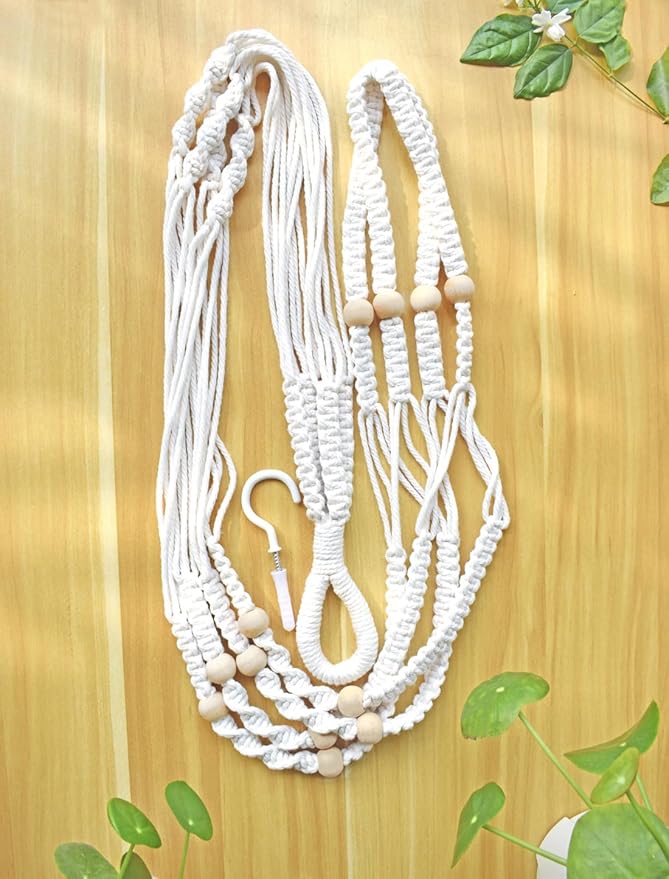 Macrame Plant Hanger Extra Long (52") Indoor Plant Holder with Beads, no Tassel- Long Plant Hanger for Tall Ceiling- Hanging Plant Holder for 6”-14”Pots -(1 Pack) Xibelezal