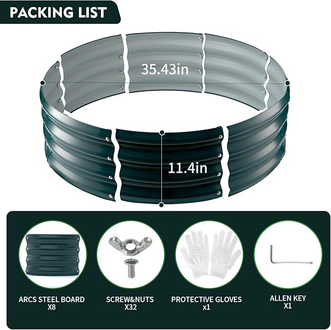 Galvanized Raised Garden Bed for Gardening - 3x3x1ft Round Thickened Metal Planter Box Outdoor for Vegetables, Flowers,Herbs,Above Ground Garden Containers Green Rootora
