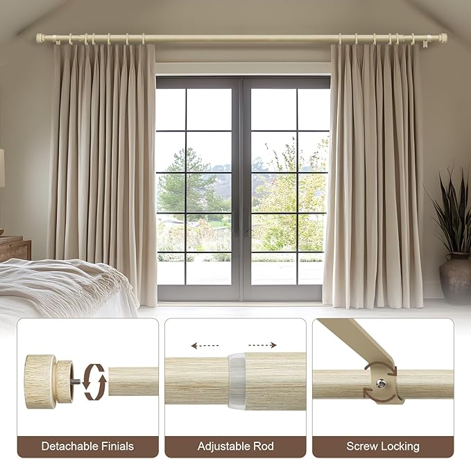 Antique White Curtain Rods for Windows 66 to 120 Inches Heavy Duty Adjustable 1" Diameter Window Rod with Decorative Finials for Bedroom Living Room Kitchen Outdoor Farmhouse Rootora