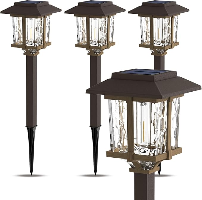 XMCOSY+ Solar Pathway Lights Outdoor, 2-Tone LED Waterproof Garden Outdoor Lighting for Yard Stainless Steel & Glass Solar Powered Landscape Walkway Driveway Decor (4 Pack, Warm White) XMcosy